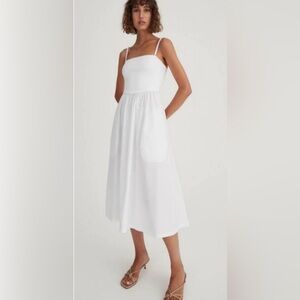 Aritzia Babaton Monograph Poplin Dress White Midi Fit & Flare Drop Waist L NWT